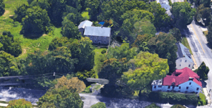 Aerial view of Abolition Hall and Plymouth Meeting Historic District
