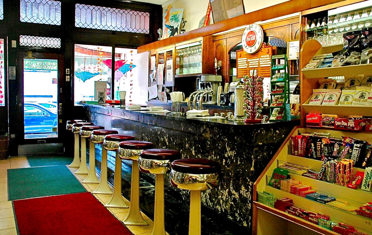 vintage ice cream counter in old time pharmacy