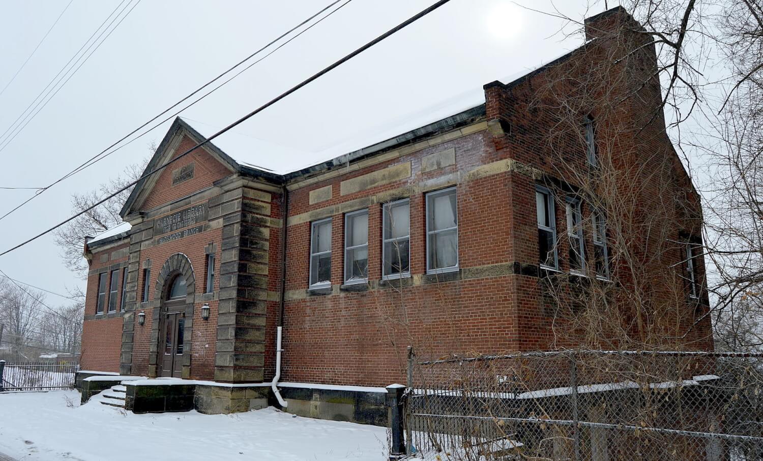 abandoned library building in the snow