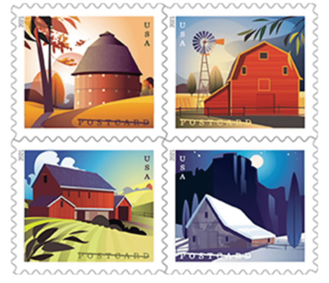 four new stamps feature barns representing architectural types from across the country. Help spread the message about barn preservation!