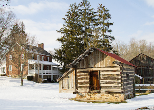 Historic farmstead with log cabin on Messiah Church Road