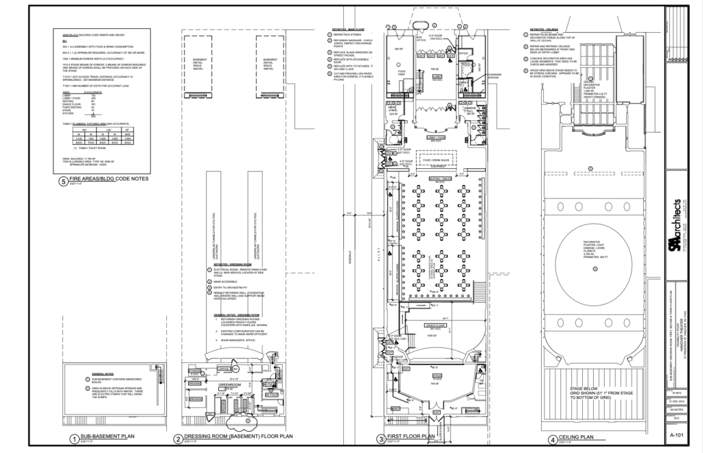 Detailed measured drawings for the lower floors of the Hanover Theater