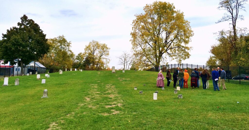 Visitors gathered at a Pennsylvania African American cemetery