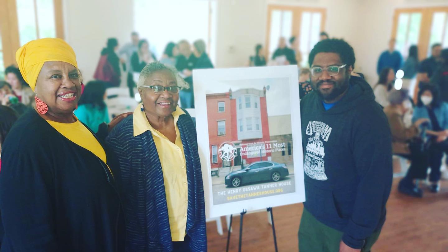 Judith Robinson, Jackie Wiggins, and Christopher R. Rogers celebrating the Tanner House's 11 Most Endangered listing