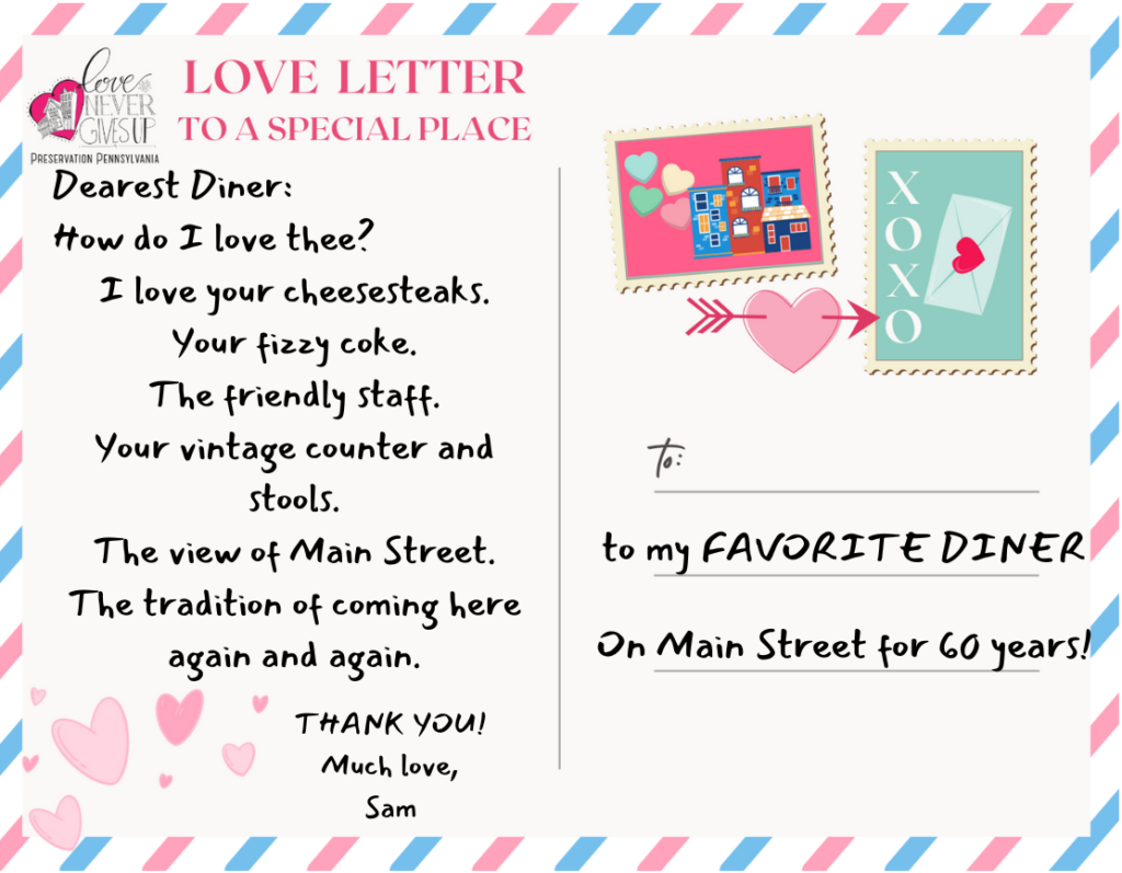 Love Letter to a Special Place postcard template with handwritten sample text