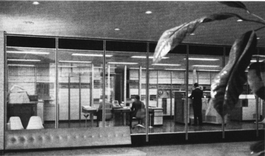 Workers in a modern office building