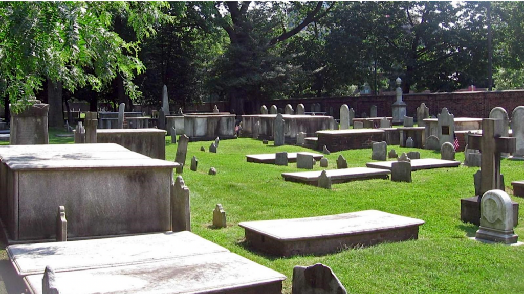 Gravestones and lawn at Christ Church Burial Ground, Philadelphia