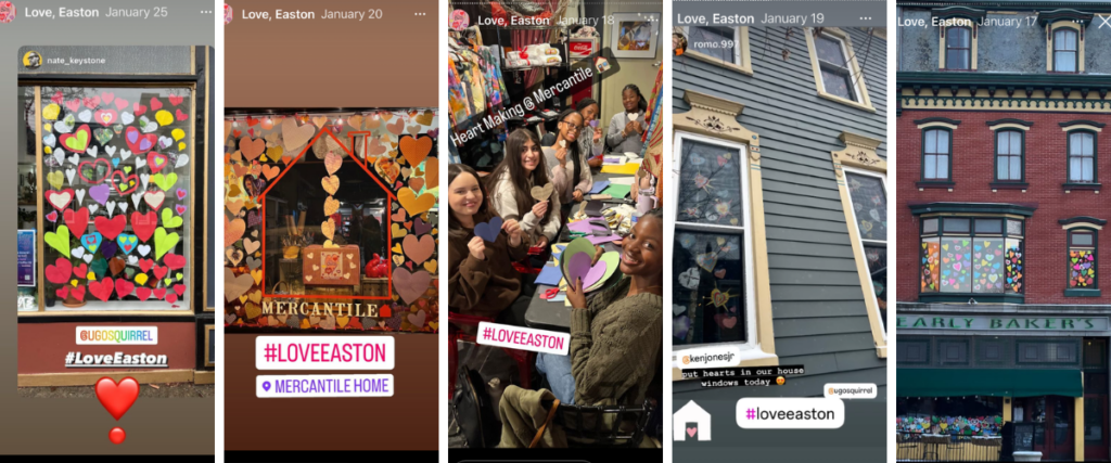 Collage of Easton residents and volunteers participating in the Love, Easton community art initiative