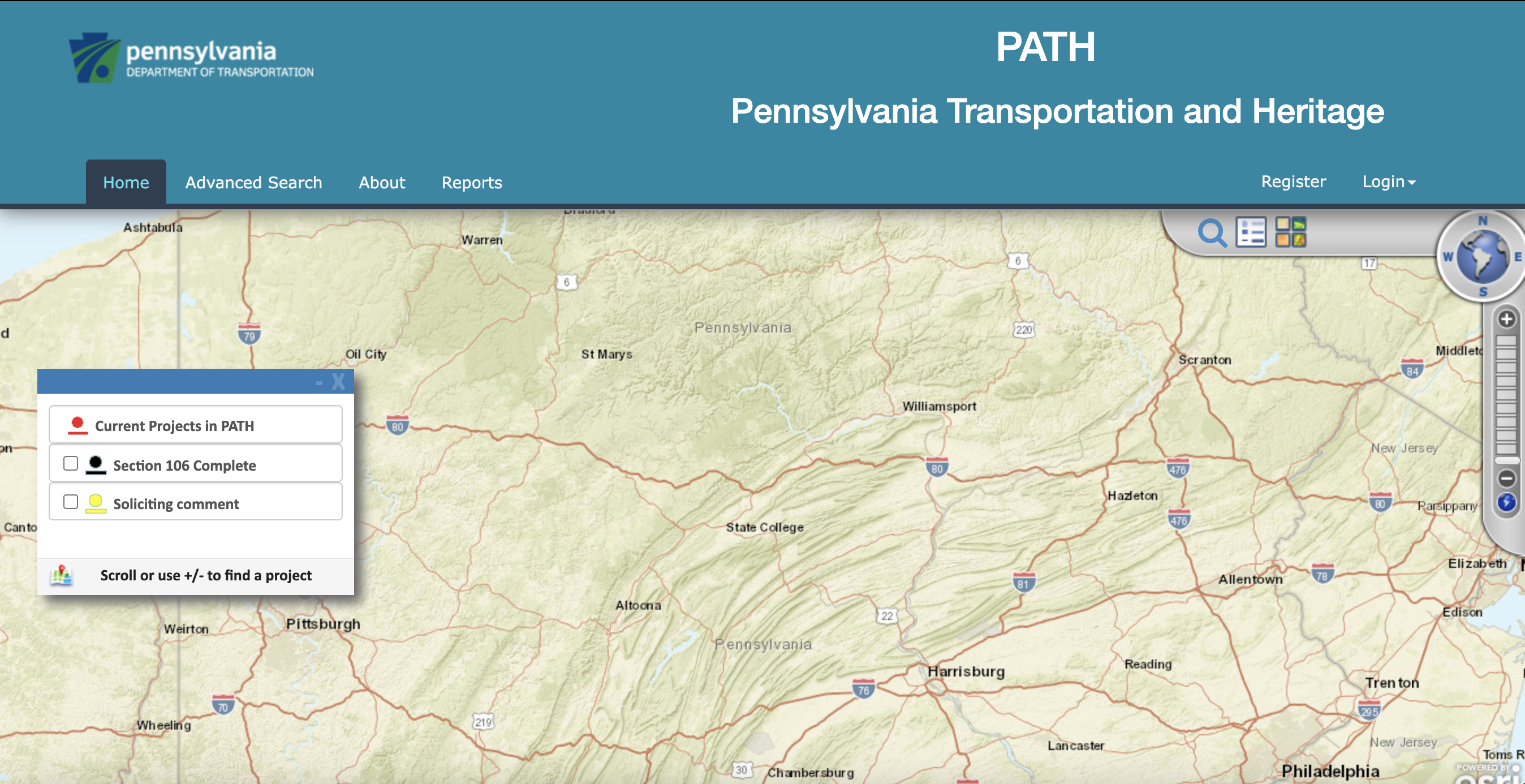 Project PATH website map of Pennsylvania