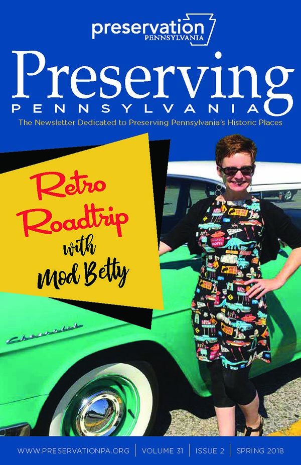 2018 newsletter cover featuring retro roadtrip with mod betty