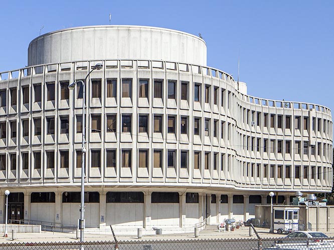 Historic Philadelphia Police Administration Building the Roundhouse curved concrete facade Philadelphia