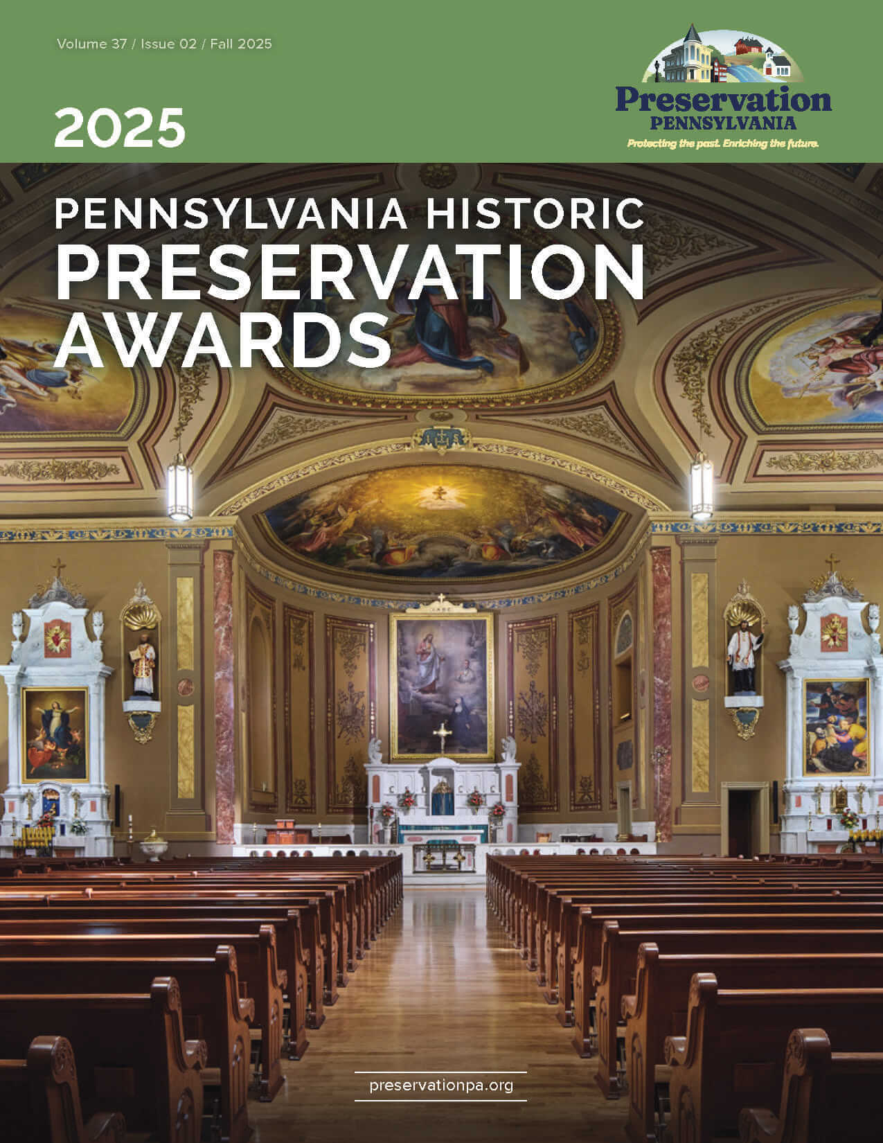 2025 awards cover featuring restored church sanctuary