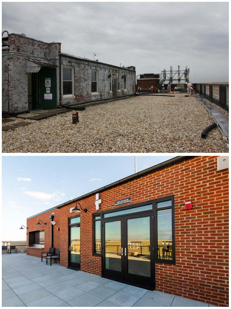 yorktowne hotel rooftop lounge before and after rehabilitation